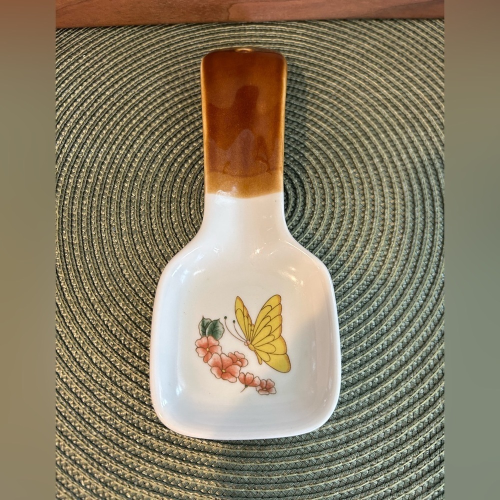 Otagiri "Butterfly Bloom" Spoon Rest with Hanger Vintage 1970s Handcrafted Japan